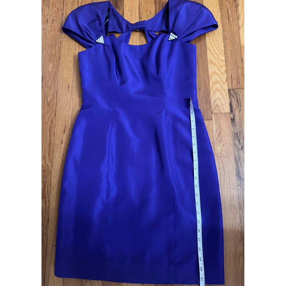 Vintage En Francais Huey Waltzer Purple Satin Cocktail Dress Pearl Detail Sz 8 - Picture 9 of 9